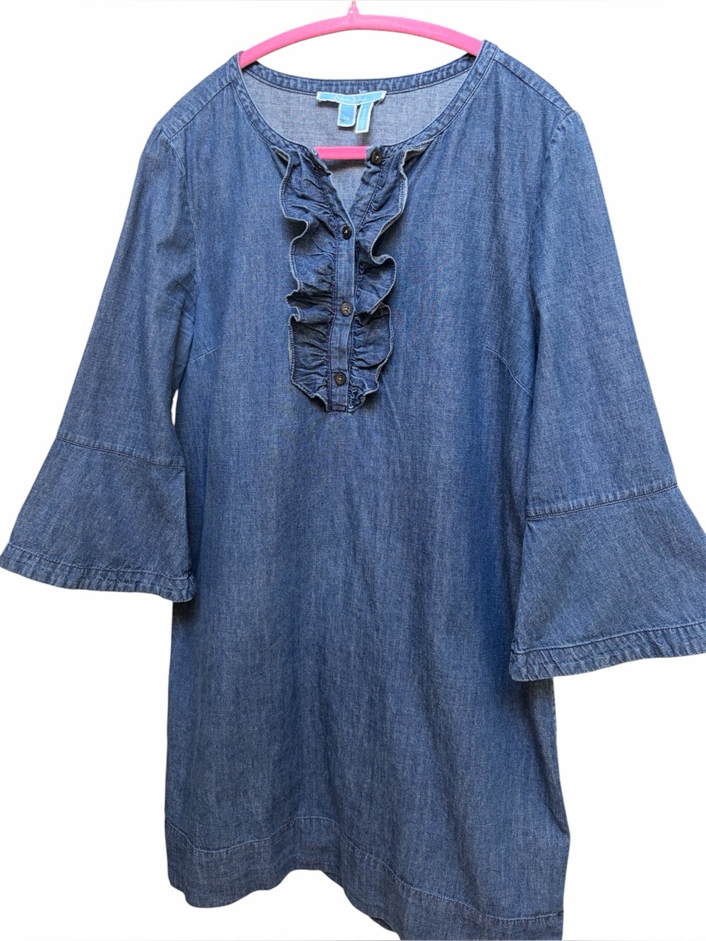 DRAPER JAMES denim dress size 14 Bell sleeves ruffle front